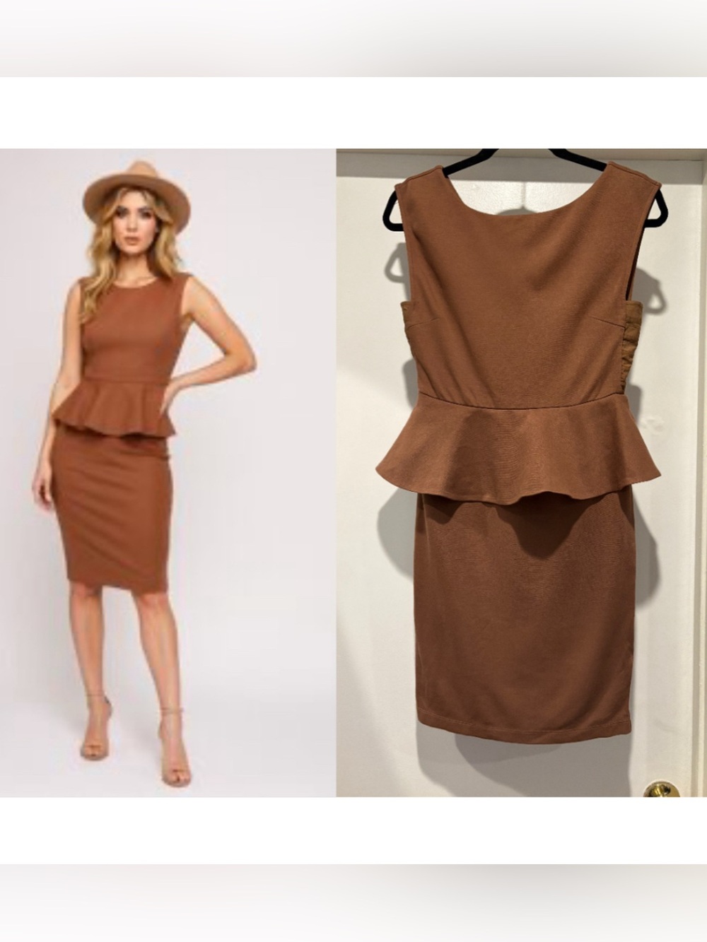 Alice + Olivia Employed Peplum Dress Brown Great Condition